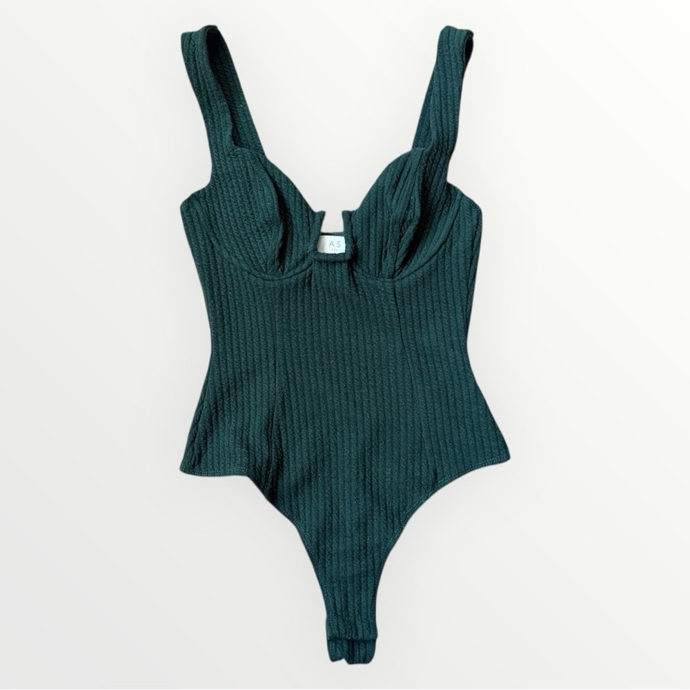 Astr The Label Aria Hunter Green Bustier Bodysuit Ribbed Sleeveless XS